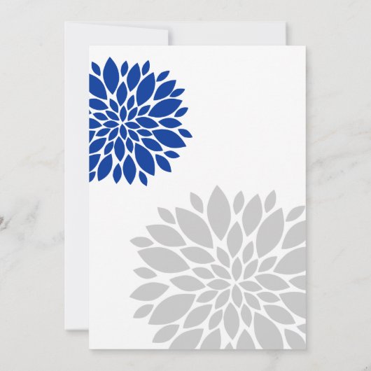 Royal Blue and Silver Gray Floral Burst Wedding Einladung (Rückseite)