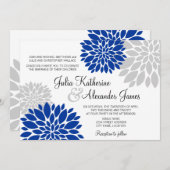 Royal Blue and Silver Gray Floral Burst Wedding Einladung (Vorne/Hinten)