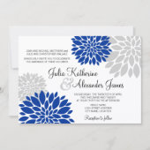 Royal Blue and Silver Gray Floral Burst Wedding Einladung (Vorderseite)