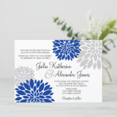 Royal Blue and Silver Gray Floral Burst Wedding Einladung (Stehend Vorderseite)
