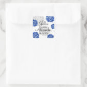 Royal Blue and Silver Gray Floral Burst Wedding Quadratischer Aufkleber (Tasche)