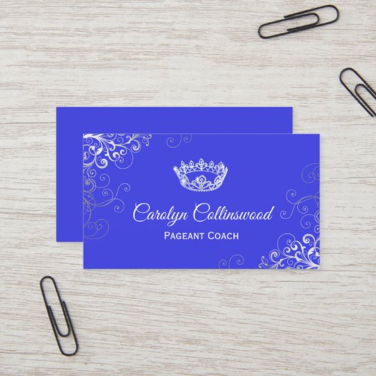 Royal Blue and Silver Pageant Coach Business Card Visitenkarte (Vorderseite/Rückseite Beispiel)