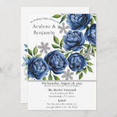 Royal Blue and Silver Peony Wedding Couples Dusche Einladung (Vorne/Hinten)