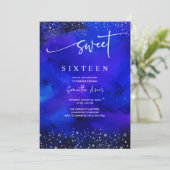 Royal Blue and Silver Sweet 16 Dekorationen Einladung (Stehend Vorderseite)
