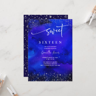 Royal Blue and Silver Sweet 16 Dekorationen Einladung