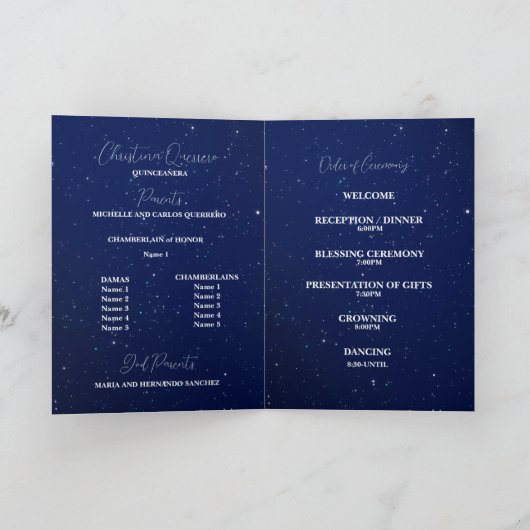 Royal Blue and Starry Night Quinceanera Programm (Innenseite)