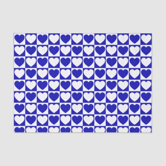 Royal Blue and White Checkered Muster mit Herz Seidenpapier (Vorderseite)