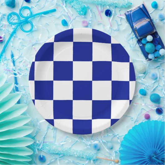 Royal Blue and White Checkered Patches Pappteller (Party)