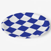 Royal Blue and White Checkered Patches Pappteller (Schrägansicht)