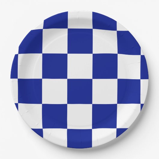 Royal Blue and White Checkered Patches Pappteller (Vorderseite)