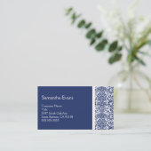 Royal Blue and White Damask Business Card Visitenkarte (Stehend Vorderseite)