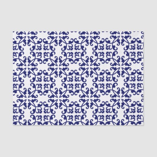 Royal Blue and White Damask Muster Seidenpapier (Vorderseite)