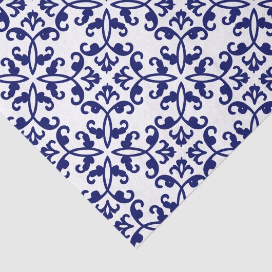 Royal Blue and White Damask Muster Seidenpapier (Ausschnitt)
