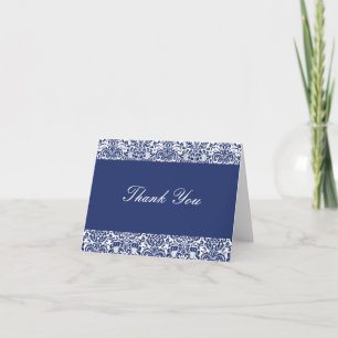 Royal Blue and White Damask Thank You Note Dankeskarte
