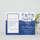 Royal Blue and White Joined Hearts Wedding Program (Stehend Vorderseite)