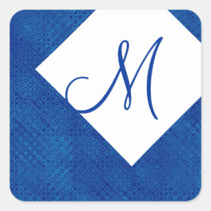 Royal Blue and White Monogram M Wedding G367 Quadratischer Aufkleber