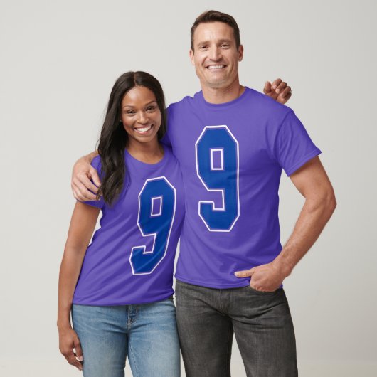 Royal Blue and White Number 9 Jersey Player Unifor T-Shirt (Unisex)