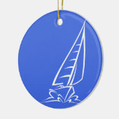 Royal Blue and White Sailing; Segelboot Keramikornament (Links)