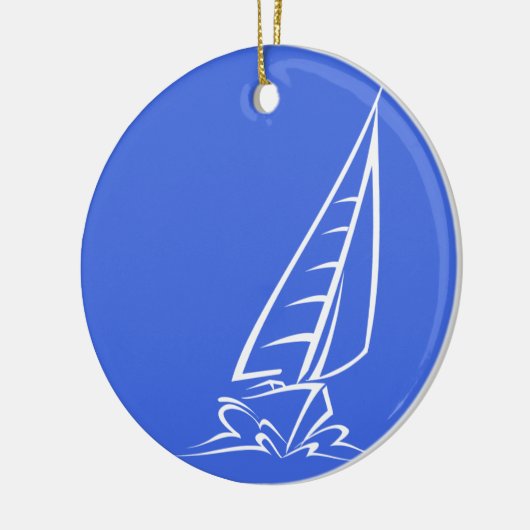 Royal Blue and White Sailing; Segelboot Keramikornament (Links)