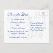 Royal Blue and White Save the Date Card Ankündigungspostkarte (Rückseite)