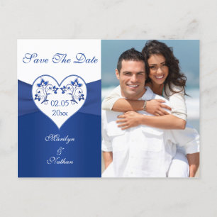 Royal Blue and White Save the Date Foto Card Ankündigungspostkarte
