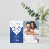 Royal Blue and White Save the Date Foto Card Ankündigungspostkarte (Stehend Vorderseite)