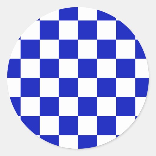 Royal Blue and White Schachbrett Board Muster Runder Aufkleber (Vorderseite)
