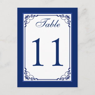 Royal Blue and White Scrolls Tischnummer Card