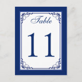 Royal Blue and White Scrolls Tischnummer Card (Vorderseite)