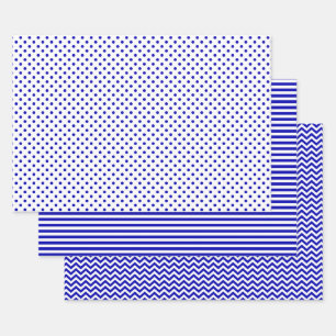 Royal Blue and White Stripes Zickzack Polka Dots Geschenkpapier Set