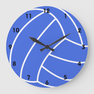 Royal Blue and White Volleyball Große Wanduhr