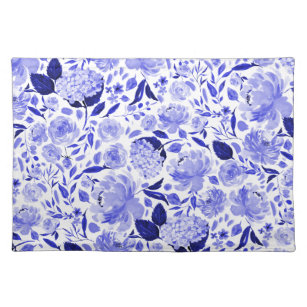 Royal Blue and White Watercolor Blumenmuster Stofftischset