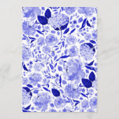 Royal Blue and White Watercolor Florals Menü Menükarte (Rückseite)