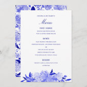 Royal Blue and White Watercolor Florals Menü Menükarte (Vorne/Hinten)