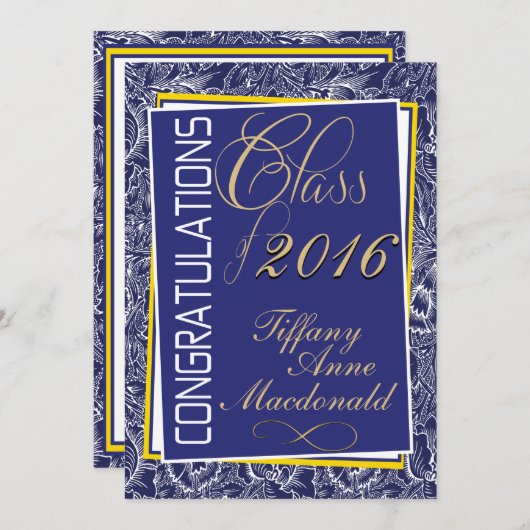 Royal Blue and Yellow 2016 Abschluss Einladung (Vorne/Hinten)
