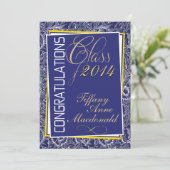 Royal Blue and Yellow Abschluss Einladung (Stehend Vorderseite)