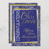 Royal Blue and Yellow Abschluss Einladung (Vorne/Hinten)