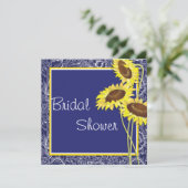 Royal Blue and Yellow Sunflowers Brautparty Einladung (Stehend Vorderseite)