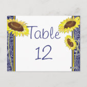 Royal Blue and Yellow Sunflown Table Card Postkarte (Rückseite)