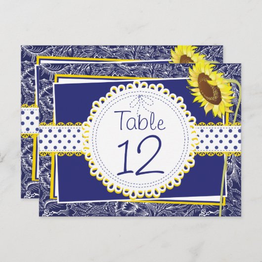Royal Blue and Yellow Sunflown Table Card Postkarte (Vorne/Hinten)