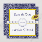 Royal Blue and Yellow Sunflows Save the Date (Vorne/Hinten)