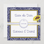 Royal Blue and Yellow Sunflows Save the Date (Vorderseite)
