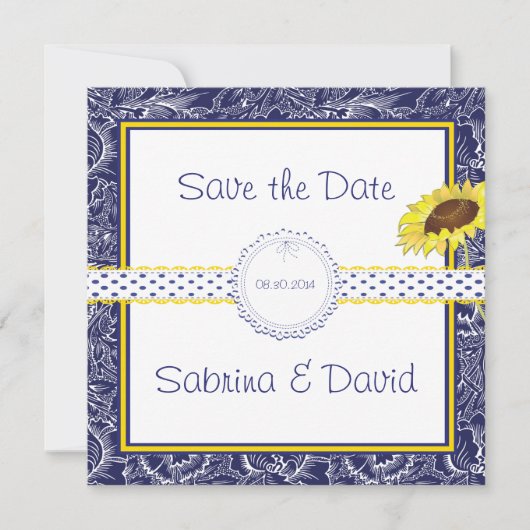 Royal Blue and Yellow Sunflows Save the Date (Vorderseite)