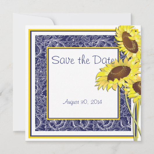 Royal Blue and Yellow Sunflows Save the Date (Vorderseite)