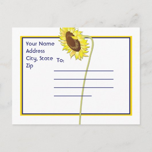 Royal Blue and Yellow Sunflows Save the Date Ankündigungspostkarte (Rückseite)