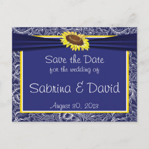 Royal Blue and Yellow Sunflows Save the Date Ankündigungspostkarte