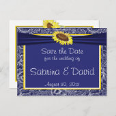 Royal Blue and Yellow Sunflows Save the Date Ankündigungspostkarte (Vorne/Hinten)