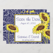 Royal Blue and Yellow Sunflows Save the Date Einladung (Vorne/Hinten)