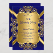 Royal Blue Any Age Birthday Party Gold Diamond 2 Einladung (Vorne/Hinten)