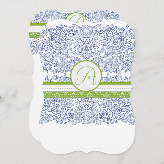 Royal Blue Apple Green Gray Love Birds Wedding Einladung (Vorne/Hinten)